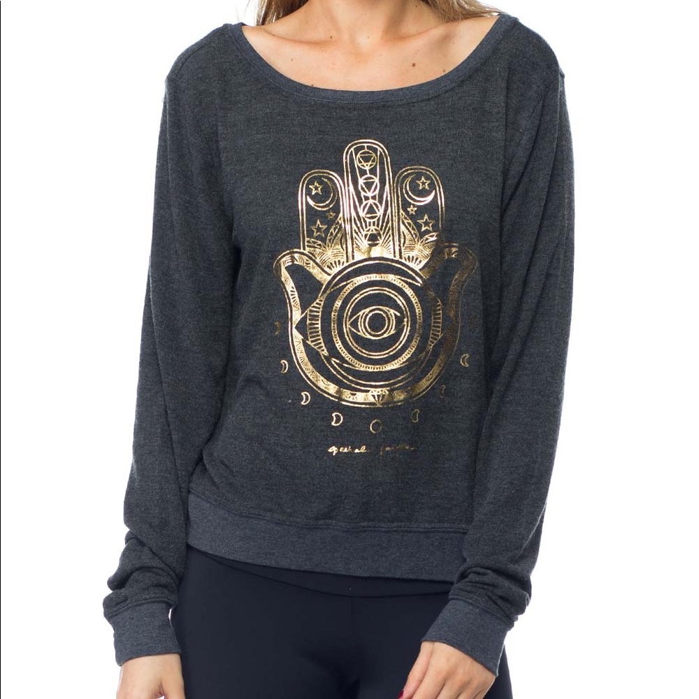 Spiritual Gangster Scoop Neck Sweater w Gold Hamsa